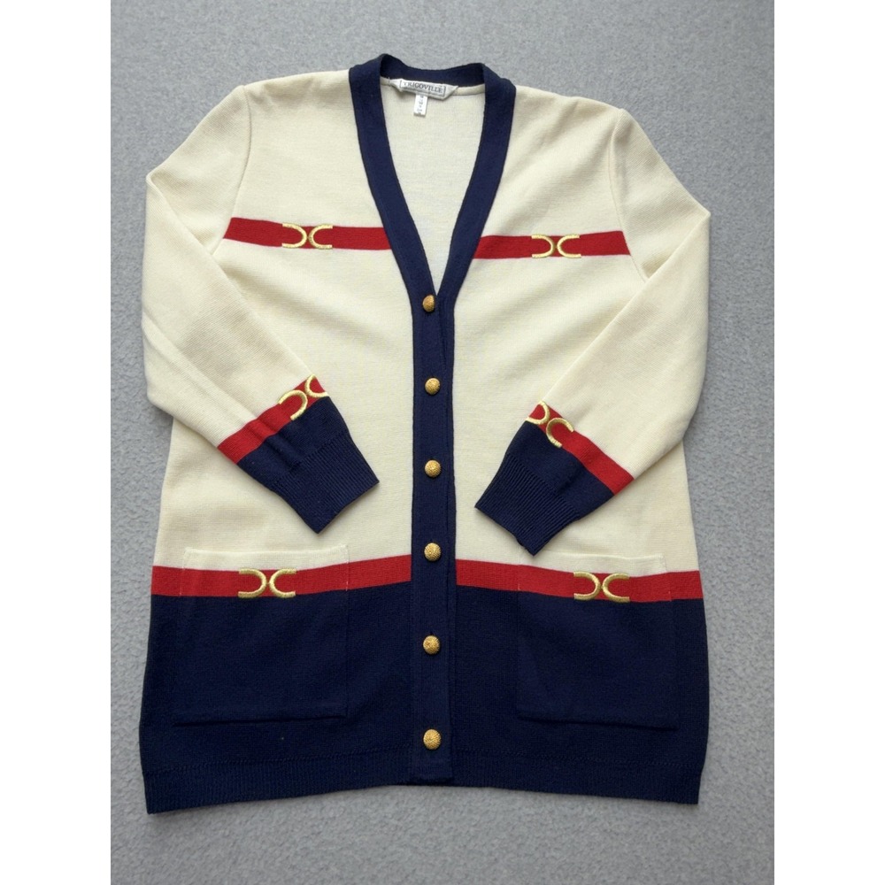Tricoville Cardigan Sweater Womens 10 Multicolor Stripe Gold Buttons Pockets - Picture 4 of 14
